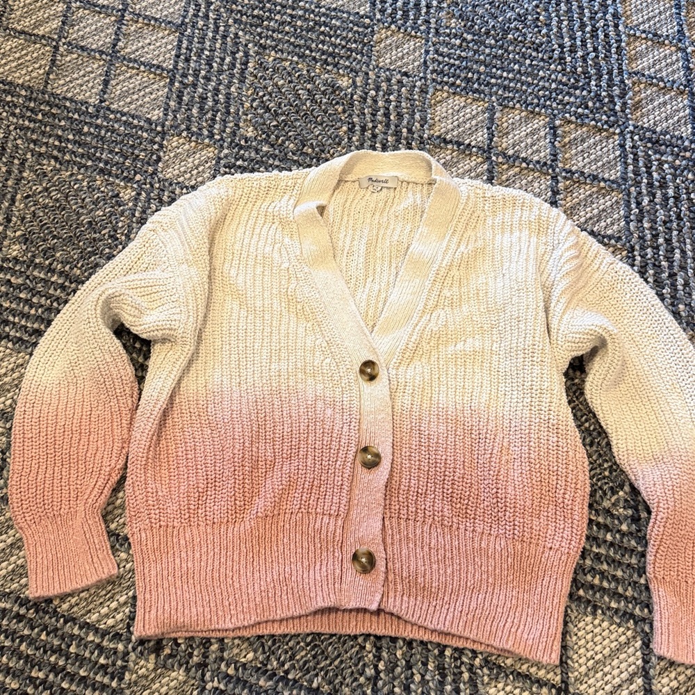 Madewell Cream and Pink Dip Dye Knit Sweater Cardigan Medium